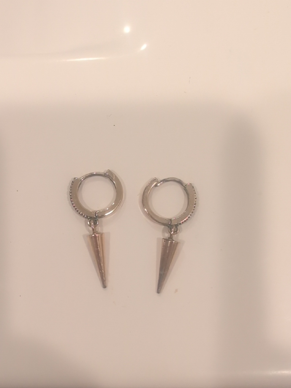 Silver Spike Huggie Hoop Earrings - Dangle Cone Charms
